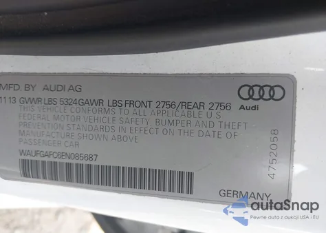 2014 Audi A6 3.0T Premium Plus z USA, uszkodzony, nr VIN WAUFGAFC6EN085687